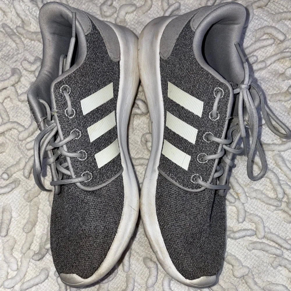 adidas Gray Knit Sneakers with White Three-Stripes - Picture 3 of 8